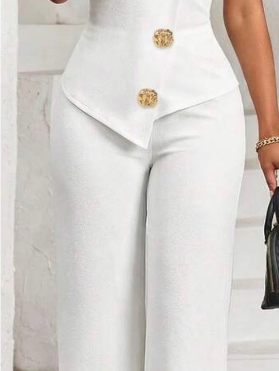 SHEIN Pants - SHEIN White Wide-Leg Jumpsuit with Gold Buttons